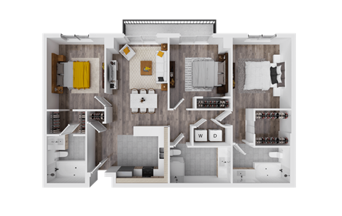 a 3d floor plan of a home with a bedroom and a living room
